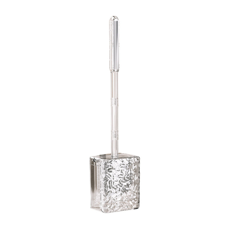 Brosse de toilette en plastique moderne avec base, outil de nettoyage de salle de bain à longues poignées, transparent 16,3 x 3,9 x 2,5 po