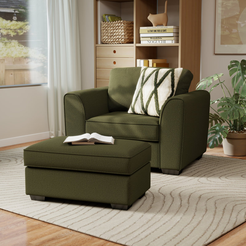 Ensemble de salon 2 pièces, fauteuil et repose-pieds avec revêtement en chenille Mosswood Roundhill Furniture Marvella