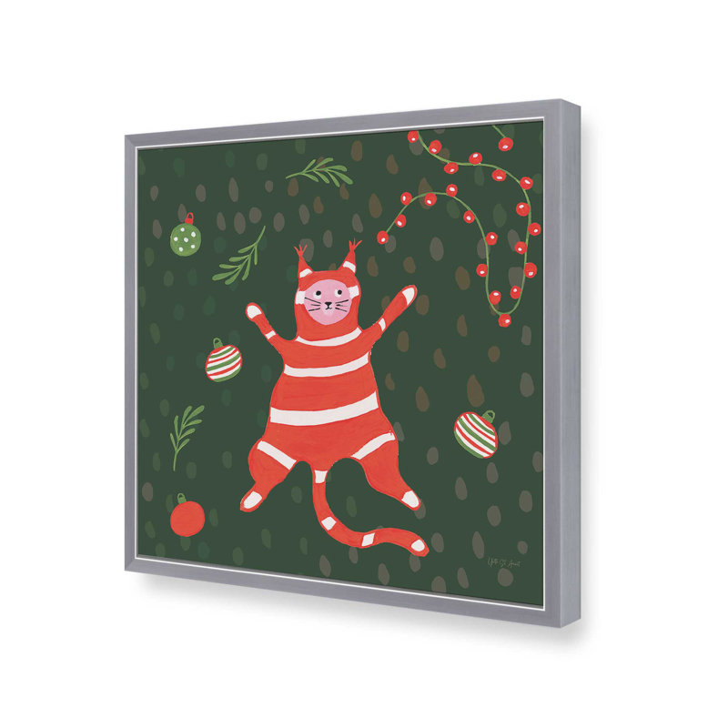 «Mischief Kitty Christmas II» par Yvette St. Amant, reproduction d'art, H 12 po x l 12 po, Argent argent