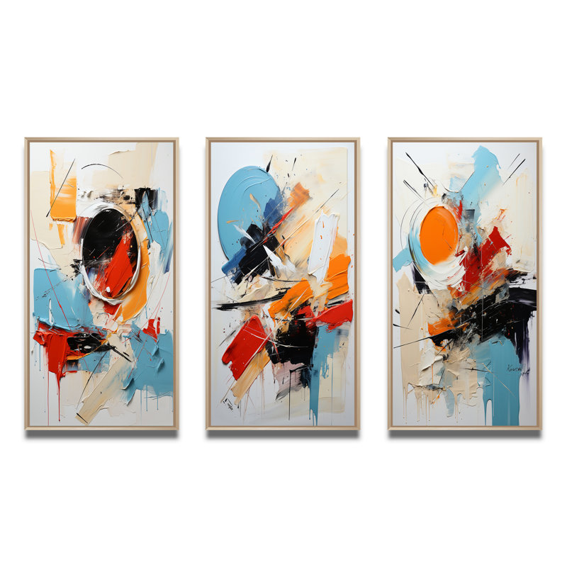 «Blue Passager of Fragile Wisdom Abstract», ensemble de 3 reproductions, Cadre naturel flottant, H 28 po x l 36 po