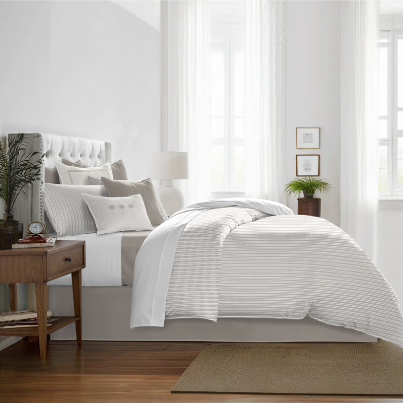 Pacific Stripe Cotton Reversible Coverlet Set, Cal.King Coverlet/Bedspread + 2 King Shams, Mushroom