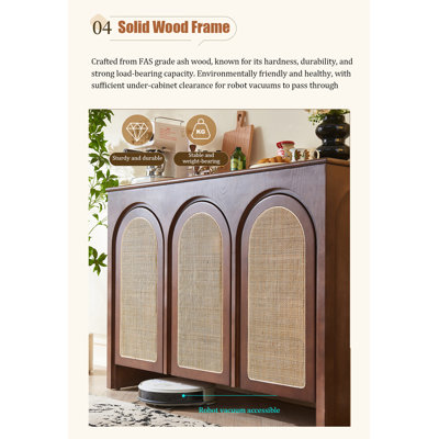 Wabi-Sabi Style Solid Wood & Rattan Sideboard