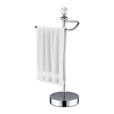DIDADI Classic Decorative Metal Hand Towel Stand, Standing Hand Towel Holder, Heavy Weighted Hand Towel Holder (with Crystal Ball)  Total Height 16.54'' for Kitchen, Bathroom, Vanity, Polished Chrome
