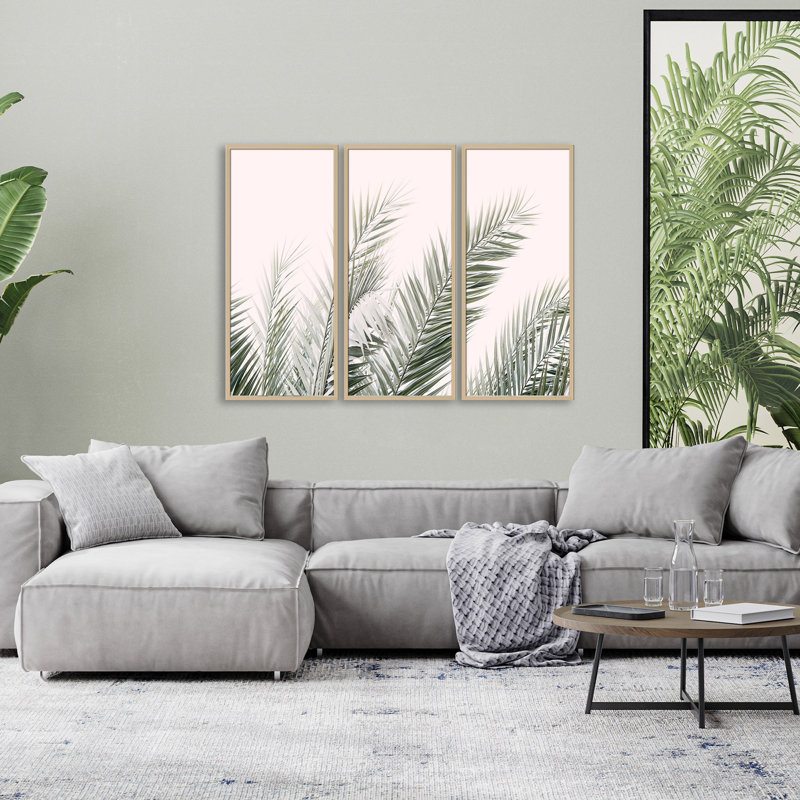 Coastal Retreat "Blush Palm Leaves" Framed 3-Piece Wall Art Set By Kathrin Pienaar, 60" W x 40" H