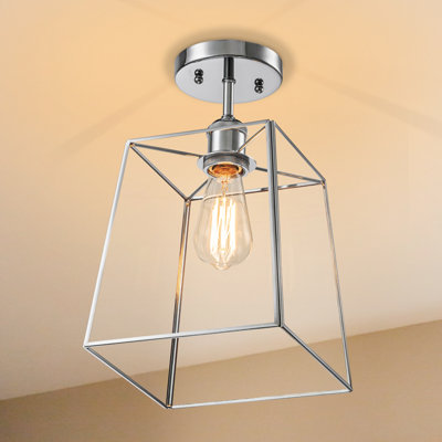 1-Light+Brass Semi-Flush Mount Ceiling Light With Tempered Glass Shade