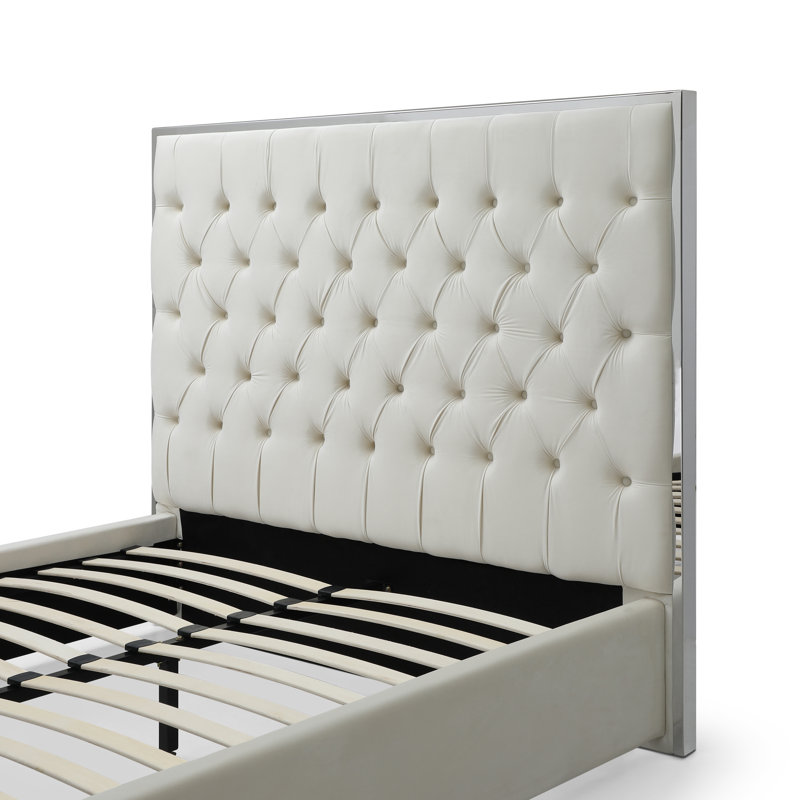 Lotman Velvet Upholstered With Silver Frame, Light Gray, King