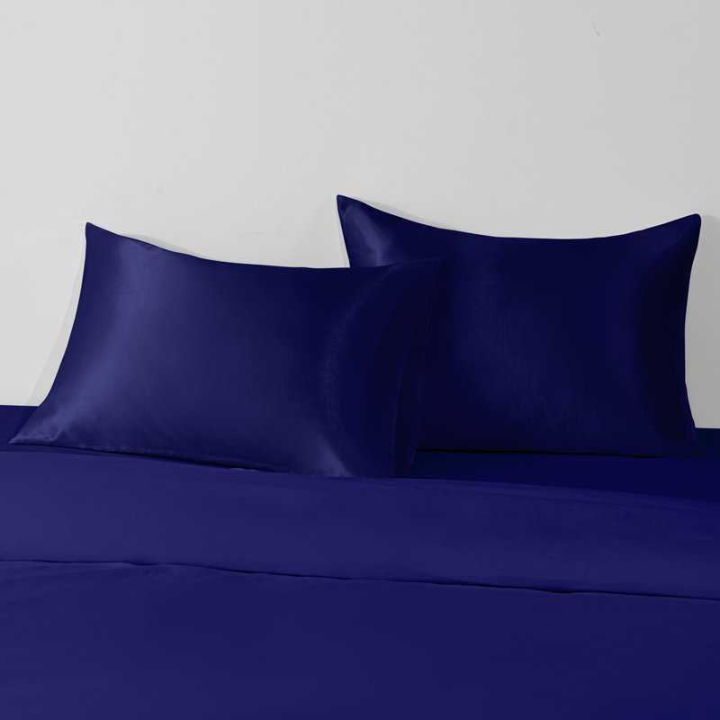 Taies d'oreiller en satin avec fermeture à enveloppe, Bleu marine, Taie d'oreiller taille très grand