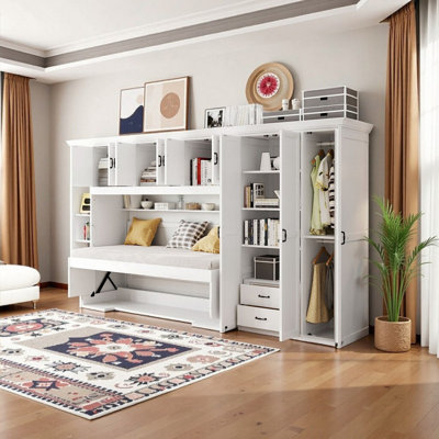 Twin Size Murphy Bed Wall Unit With Desk Wardrobe And Storage Cabinets