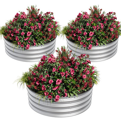 Ensemble de 3 lits de jardin surélevés ronds en métal, pots de fleurs galvanisés 2 x 2 x 1 pi pour légumes, herbes et fleurs