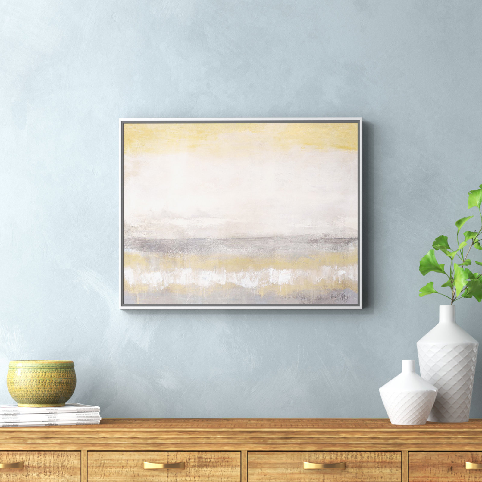 Willadeene "Morning Calm 2" Painting, White Framed, 22" H x 28" W x 2" D