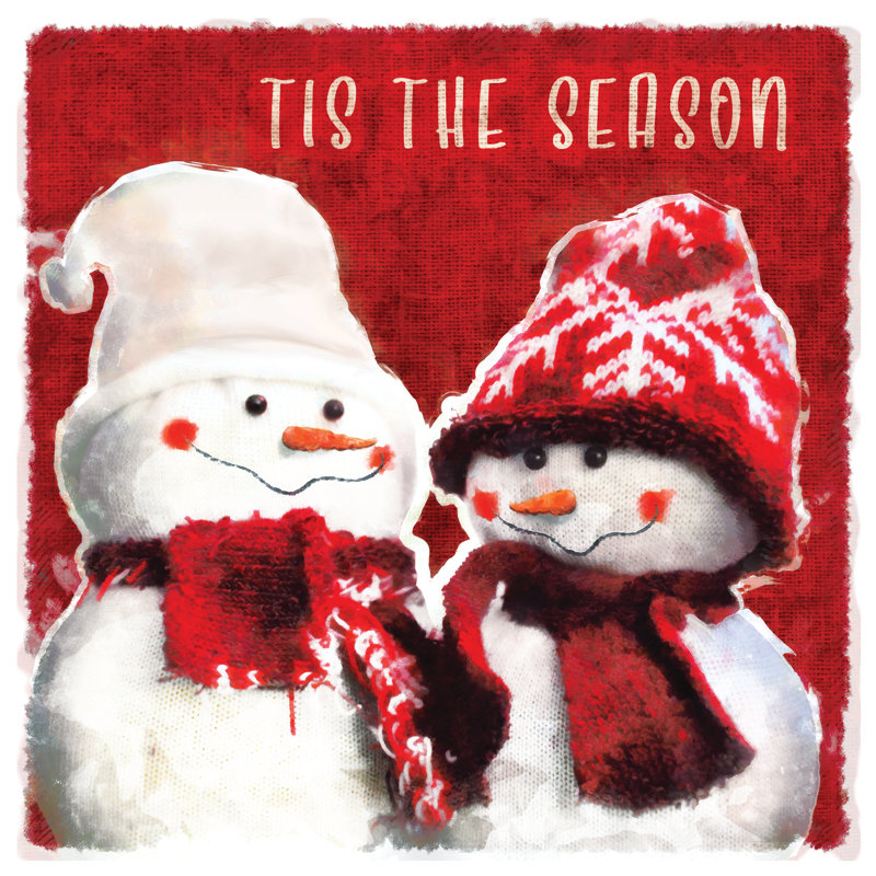 Two Snowmen Tis Season - Wrapped Canvas Painting, 30cm H x 30cm W x 3.8cm D