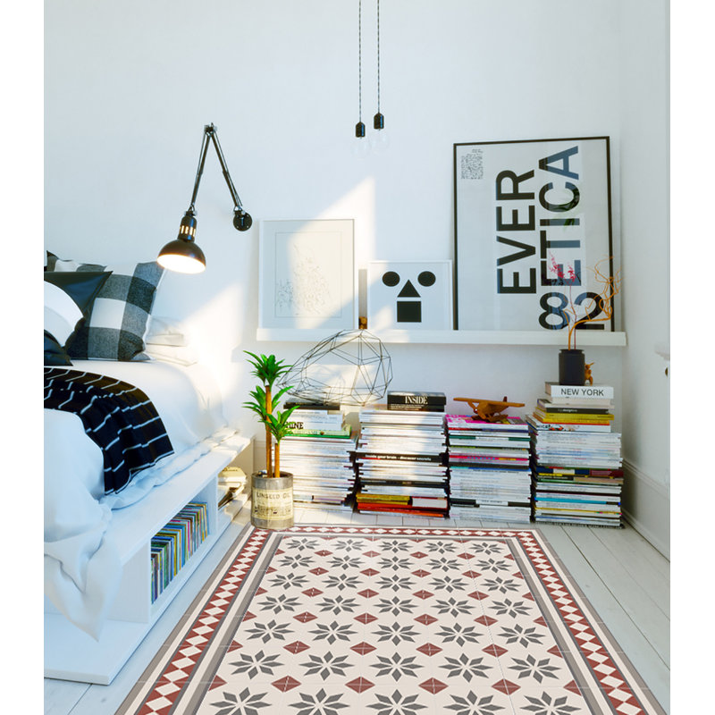 Endi Vinyl Machine Printed Area Rug, Rectangle 3'3.4" x 4'4.4"