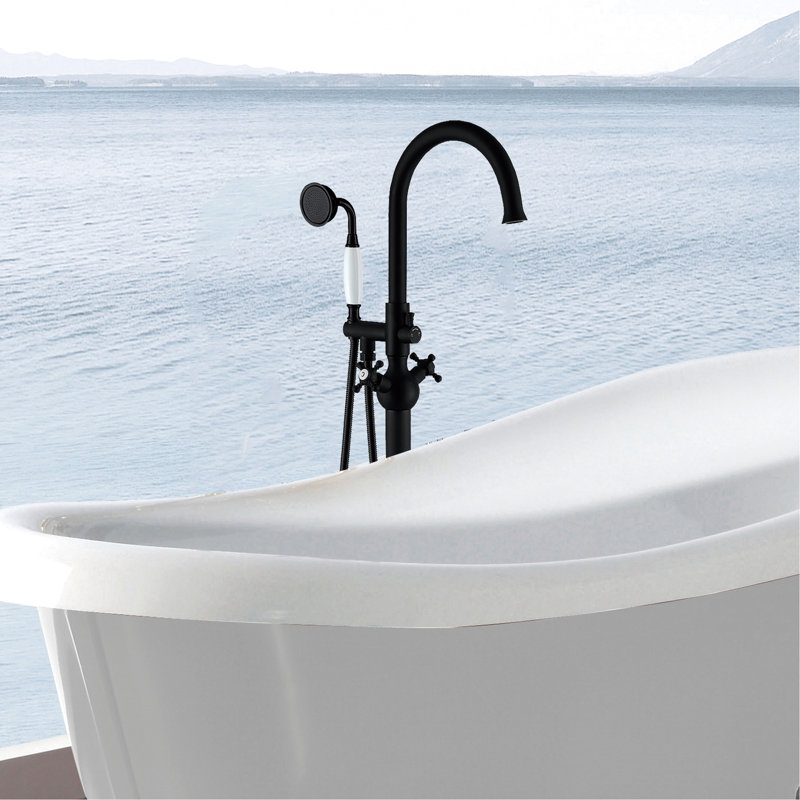 Robinet de baignoire autoportant avec douche à main - Métal, finition noir mat, attrait pour la salle de bain