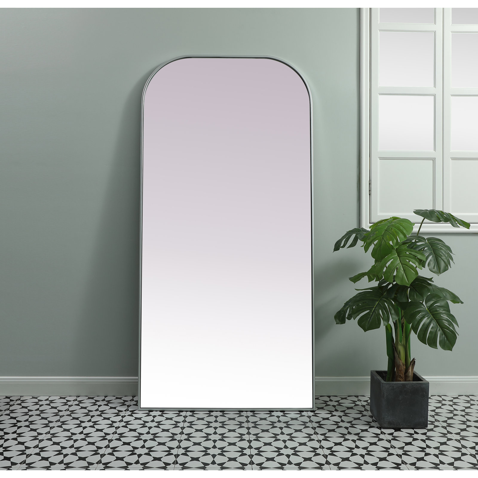 Sabine Metal Wide Arch Wall Mirror, 72" x 35", Silver