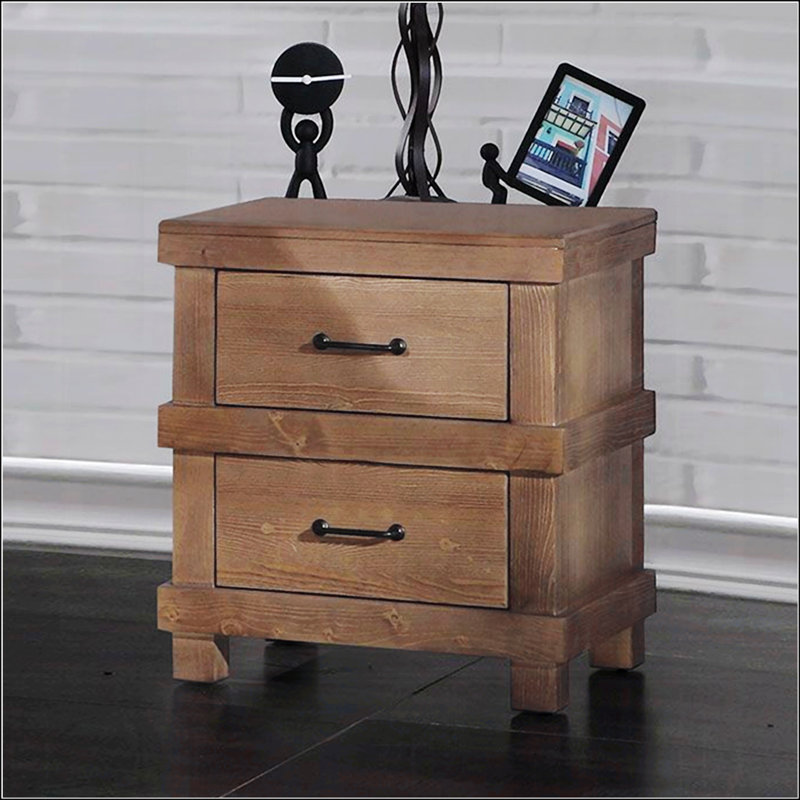 Table de chevet en bois avec 2 tiroirs au fini chêne antique
