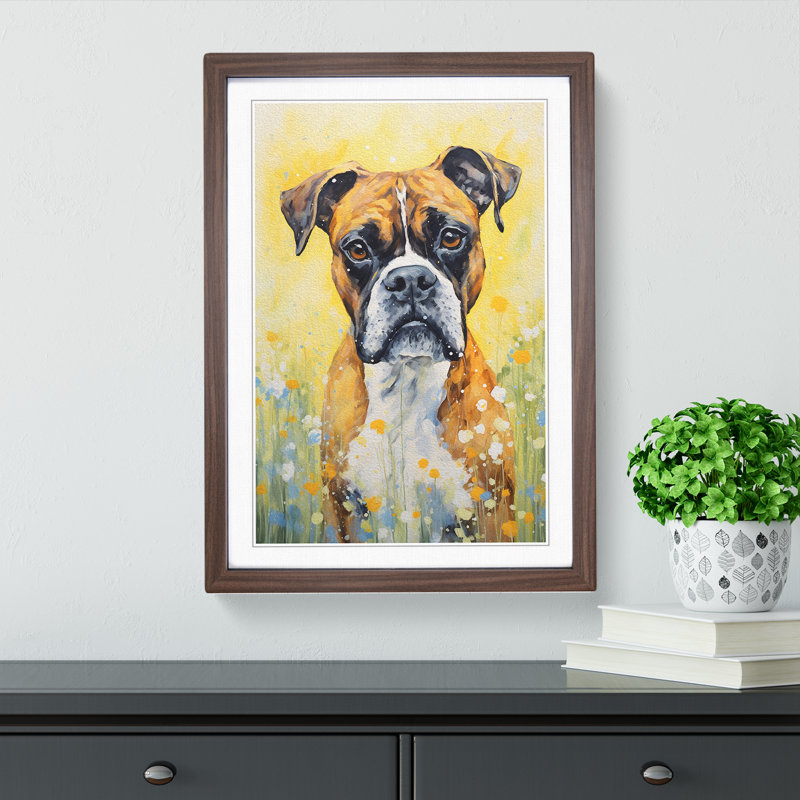 Boxer Dog Impressionism Art - Framed Print, Walnut Framed, 46cm H x 34cm W x 2cm D