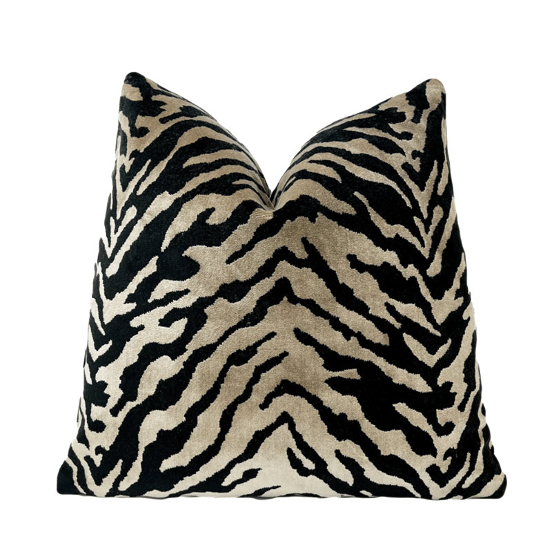 Velvet Zebra Print Throw Pillow Cover, 22"H x 22"W, Black/Brown Animal Print