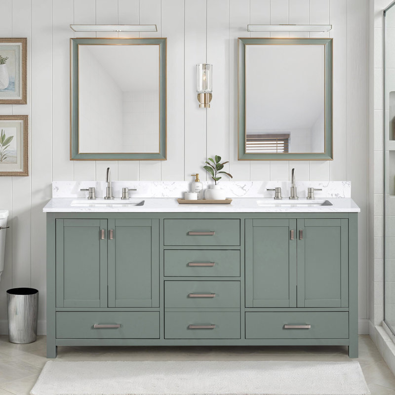 Souther 72" Double Bathroom Vanity with Top, Brushed Nickel, Smoke Green