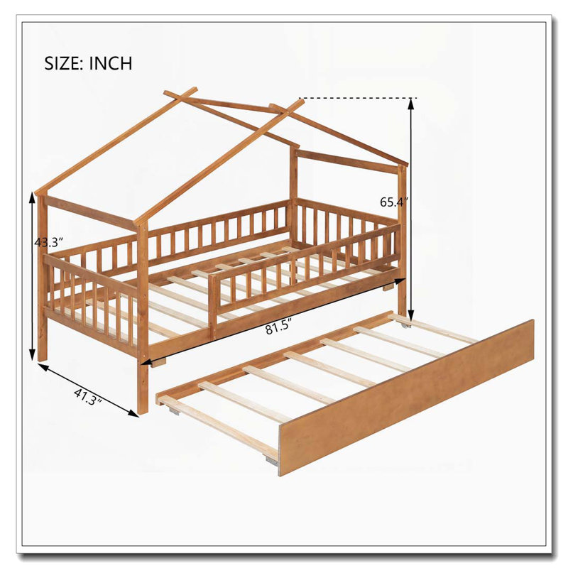 Lit gigogne en bois, Lit simple, Noyer