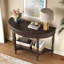 Console demi-lune en bois massif avec tiroir et tablette, table d'entrée incurvée à cannelures vintage pour vestibule de couloir, canapé à espace étroit avec pieds sculptés à colonne romaine, brun rustique profond-988604629