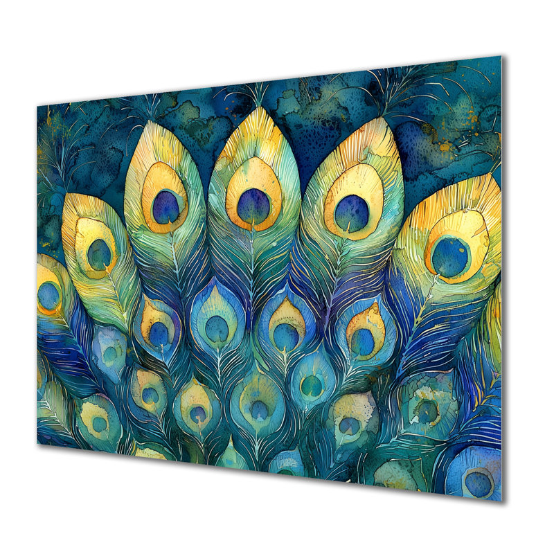 Emerald Peacock Feather Mosaic II - art mural en métal paon, reproduction d'art moderne en métal, H 12 po x l 20 po