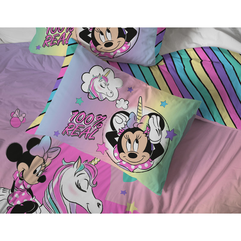 Minnie Mouse Pink Microfiber Reversible Comforter Set, Full Comforter + 2 Shams