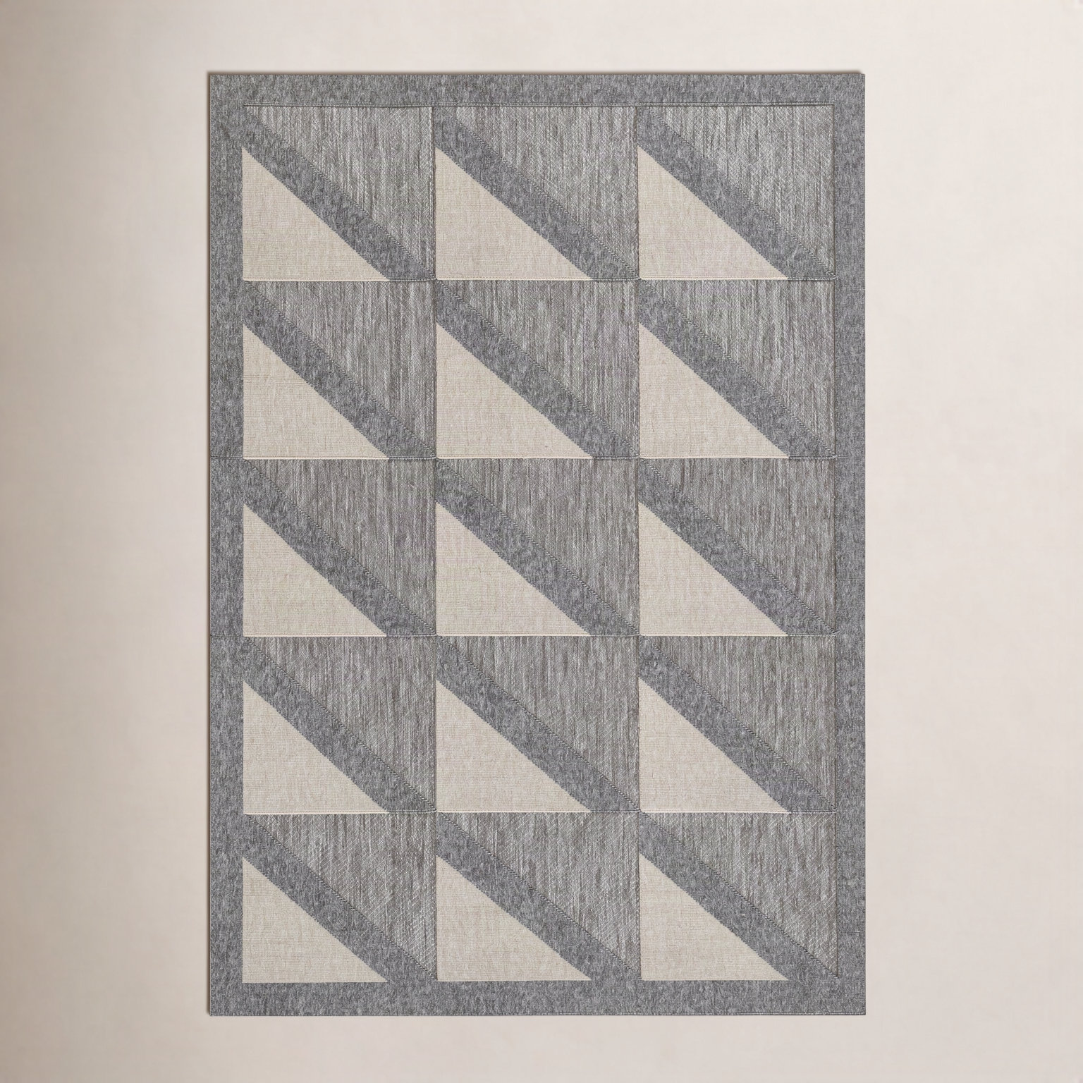 Trula Gray Beige Geometric Outdoor Rug, Rectangle 3'11" x 5'7"