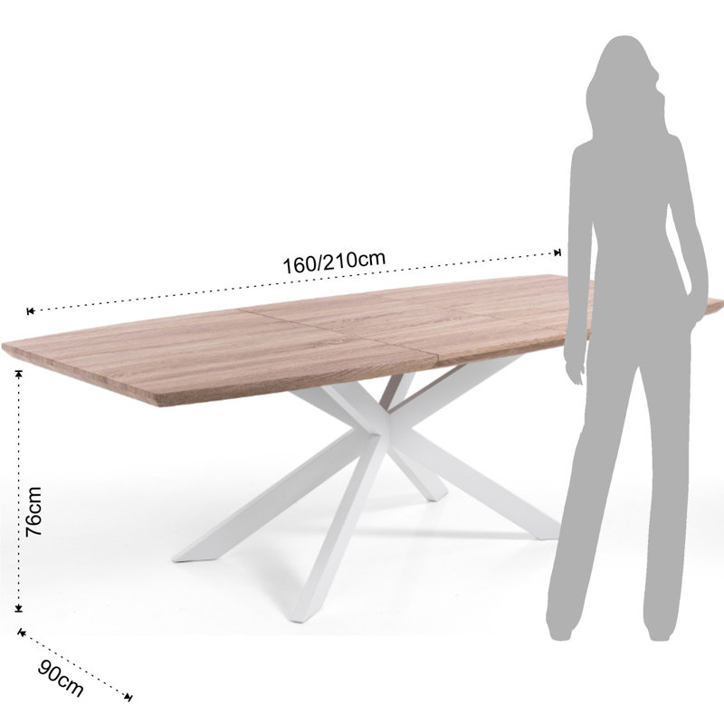 Amahya Extendable Metal Base Dining Table, Oak, White