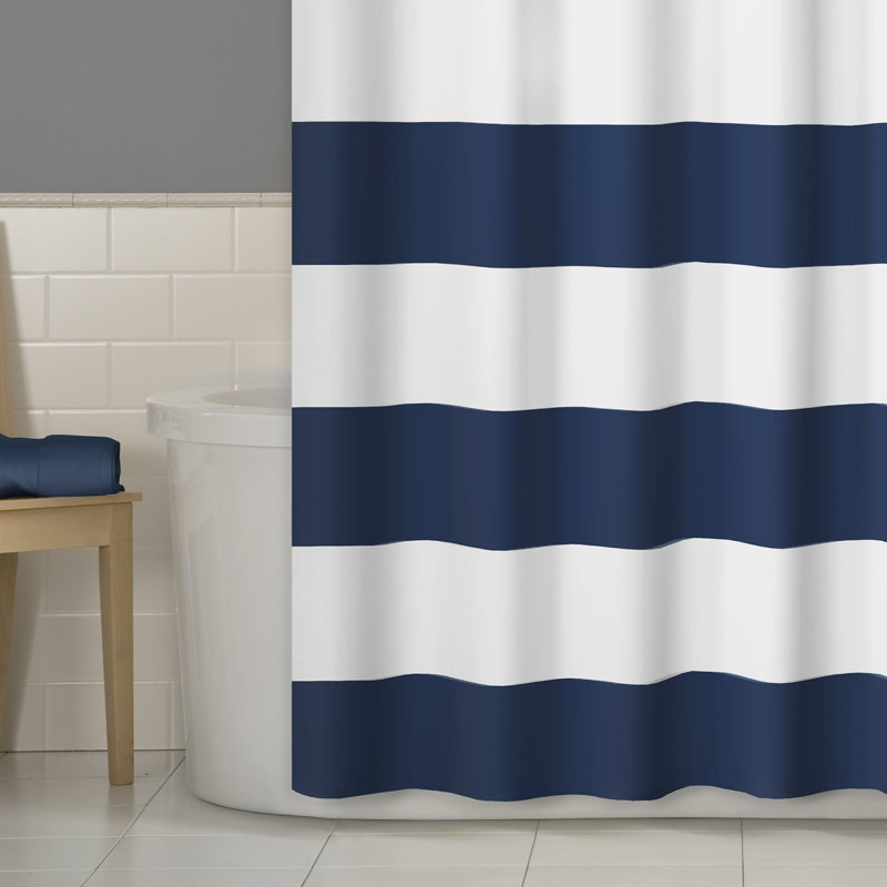 Rideau de douche simple à rayures Adhley, Bleu marine