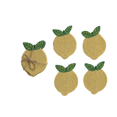 Ensemble de sous-verres perlés à la main 4 pièces avec attaches en jute