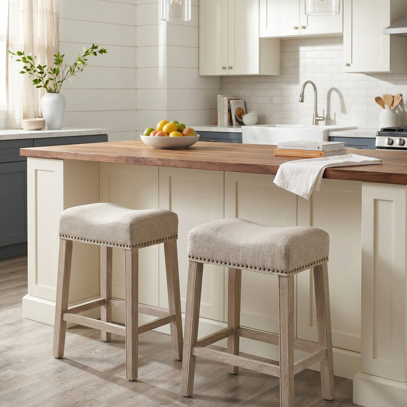 Midsomer Upholstered Counter Stool with Solid Wood Frame, Tan 