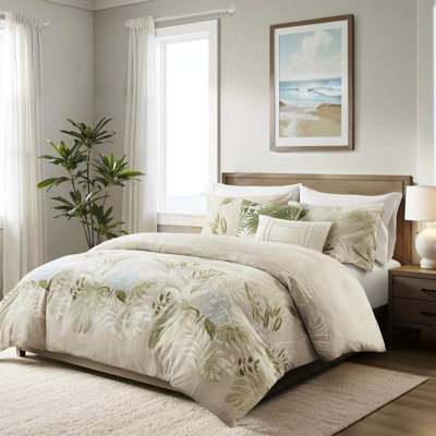 Housse de couette pour grand lit 5 pièces avec coussins décoratifs tissés en coton, housses de coussins amovibles, tissu en tricot nettoyé, imprimé tropical, fermeture à glissière cachée, attaches intérieures