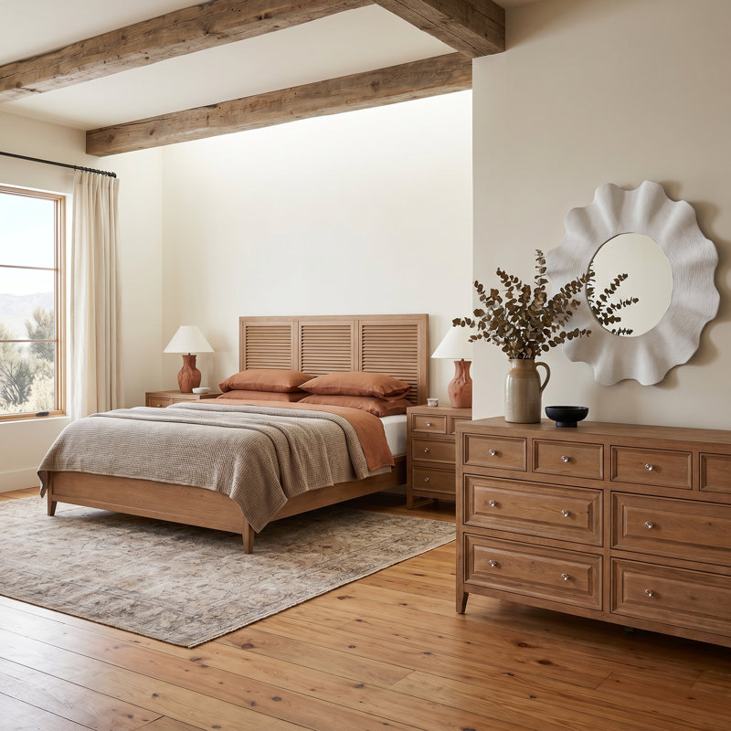 Weekender Sand Dune 4 Piece King Bedroom Set W/Dresser Mirror, 6 Pcs: Bed, 2 Nightstands, 2 Dressers, Mirror, King