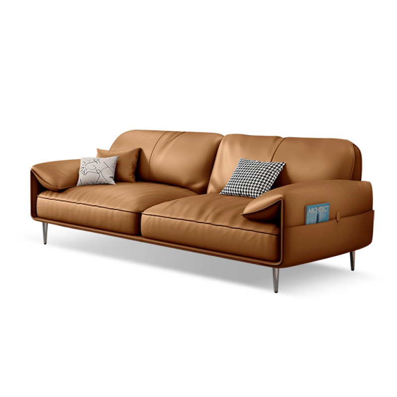 Coussin modulaire en cuir véritable, Brun, H 33,86 po x l 86,61 po x P 35,43 po