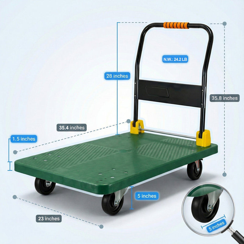 Camion plateforme pliable robuste, Vert, 35.8" H x 23.2" W x 35.4" D