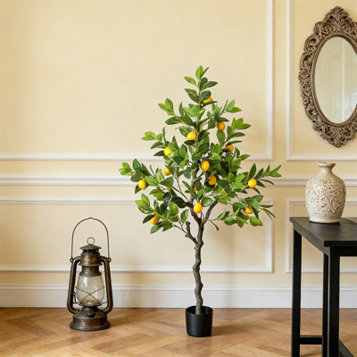 Artificial Lemon Tree With Realistic Leaves & Natural Trunk, Faux Tree For Indoor Outdoor Home Office Farmhouse Decor