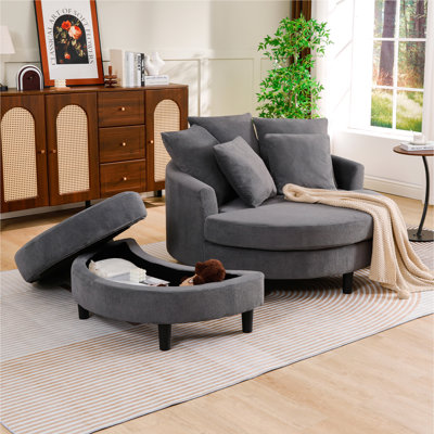 Fauteuil d'appoint 50,39 po en velours de lait avec repose-pieds et 5 coussins décoratifs