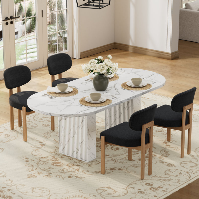 Ensemble de table de cuisine ovale à double piédestal, 5 Pieces: Table, 4 Chairs, Noir