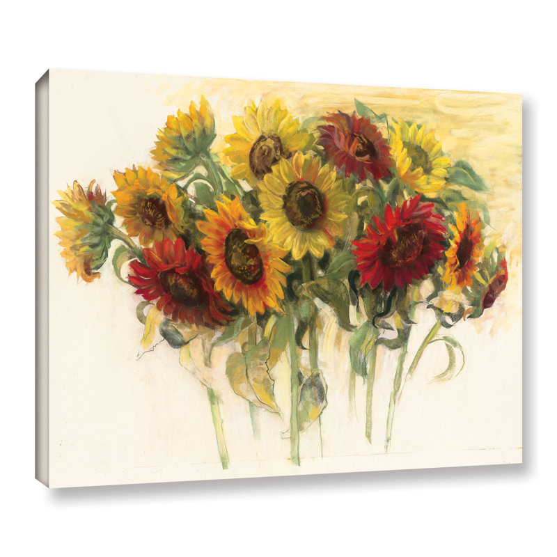 «Gathering Sunflowers» par Carol Rowan, peinture sur toile, H 14 po x l 18 po x P 2 po, Toile tendue
