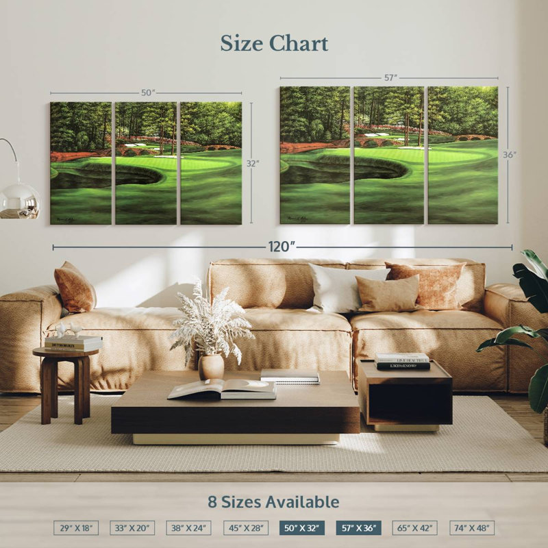Ensemble de 3 pièces Augusta National 11th Hole I sur toile, H 36 po x l 57 po x P 1,25 po