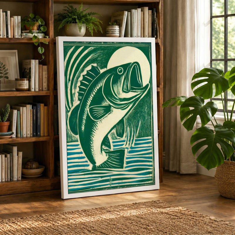 Leaping Bass Japandi - Print, 30x20 - 76.2 x 50.8 cm, White Border