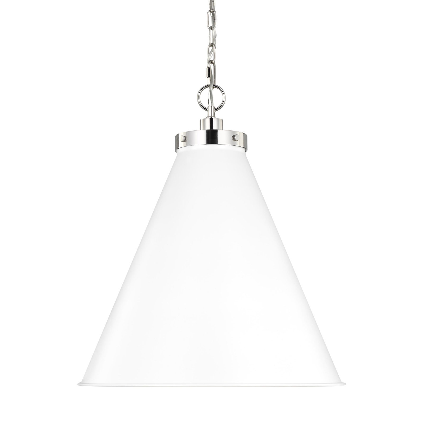 Arnell Single Light Metal Dimmable Pendant, Polished Nickel, Matte White, 22.625" H x 19.5" W x 19.5" D