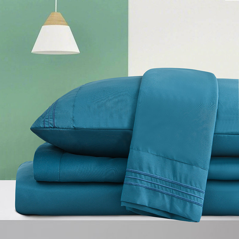 Ensemble de draps en rayonne de bambou , Bleu de cobalt, Ensemble de draps double / double avec 2 taies d'o