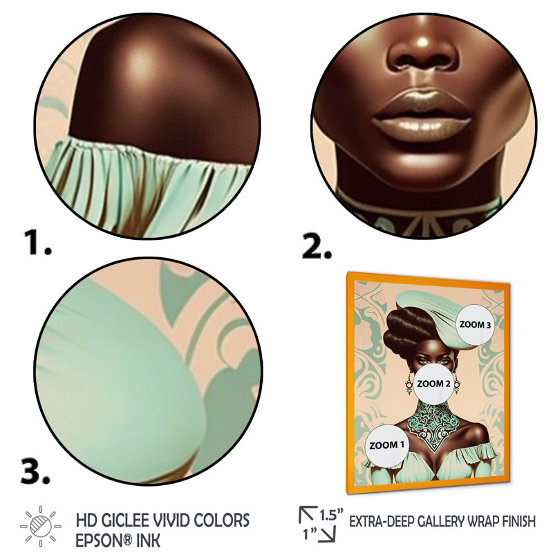 «Clennell Beautiful Retro African American Model II», reproduction sur toile, H 20 po x l 12 po x P 1 po, Encadrement doré