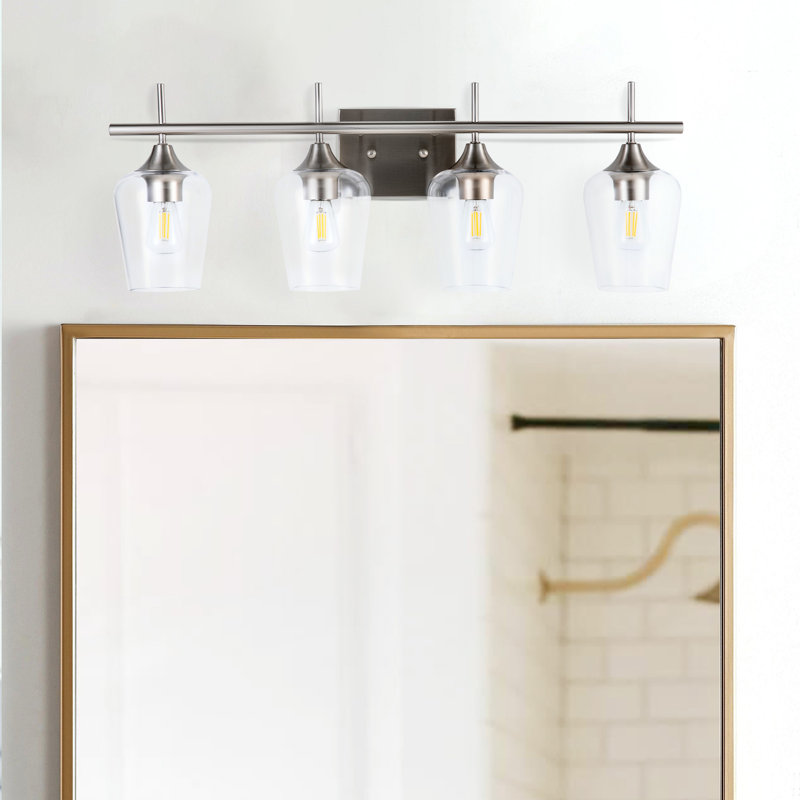 Éclairage pour salle de bain à intensité variable 4 lumières Hermleigh, Nickel brossé, Transparent