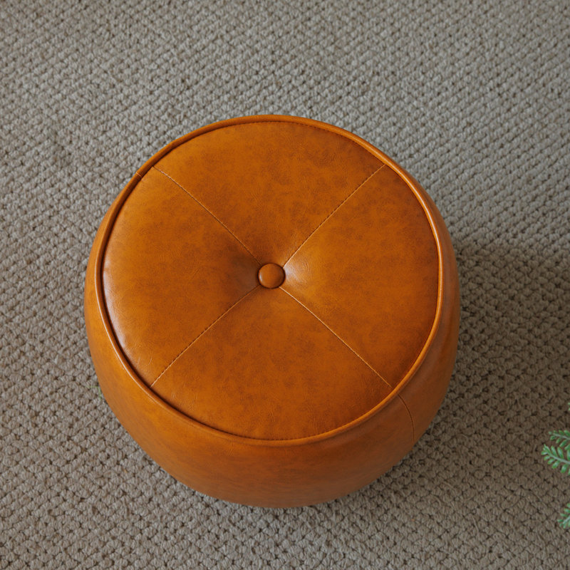 11.8In Small Tufted Round Upholstered Ottoman, Orange