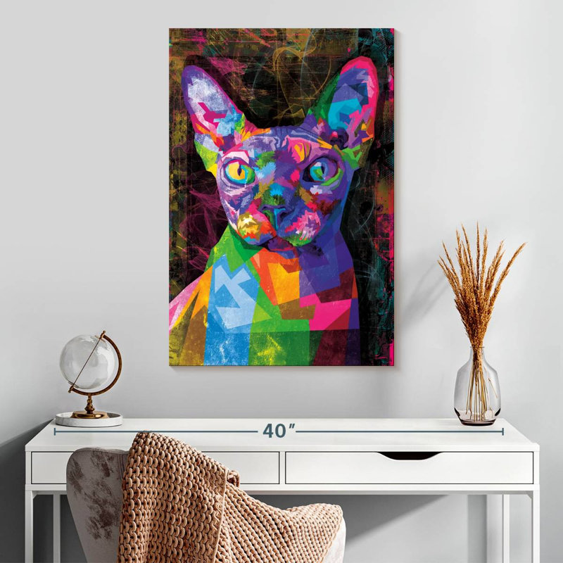 Bramph sphynx abstrait chat multicolore, H 30 po x l 20 po