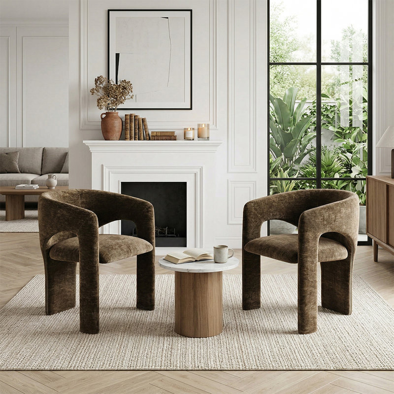 Chaises d'appoint modernes rembourrées en tonneau, fauteuils de salon sculpturaux pour le salon, Brun