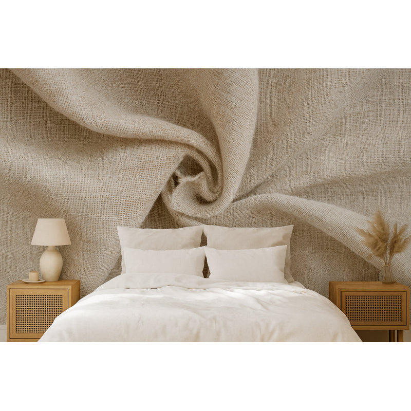 Murale neutre à texture de lin - Papier peint à motif de tissu beige minimaliste (Peel-N-Stick) , L 145 po x l 100 po