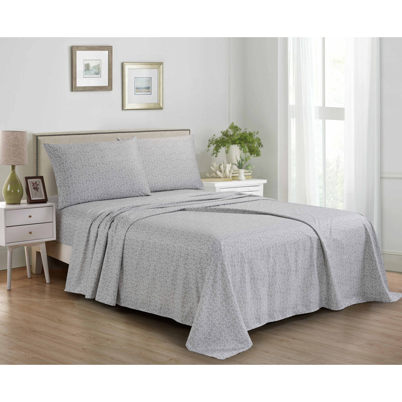 Ensemble de draps en microfibre 4 pièces Swift Home, Motif floraux gris, Ensemble de draps pour lit double avec 2 taies d'o